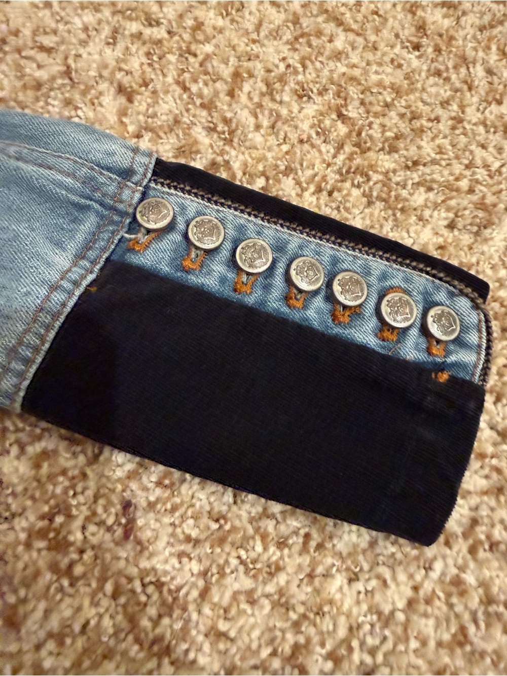 Free People Light Blue Denim Military-Style Jean Jacket with Dark Trim - Picture 4 of 8